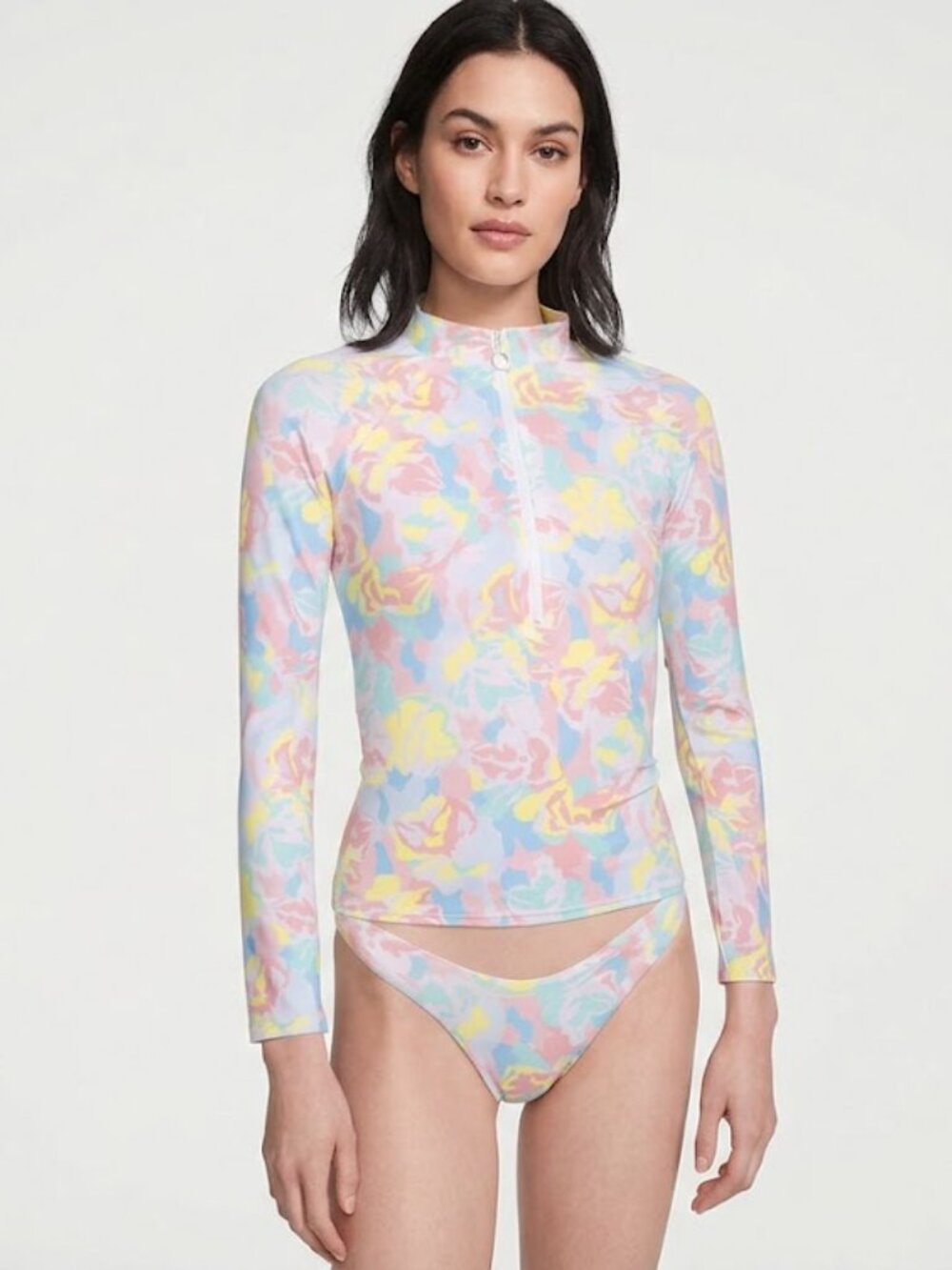 New VICTORIAS SECRET SWIM Zip Up Long Sleeve Shirt Top Rash Guard Small